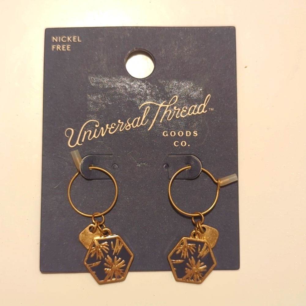 Navy Blue & Gold Dangle Nickel Free Earrings